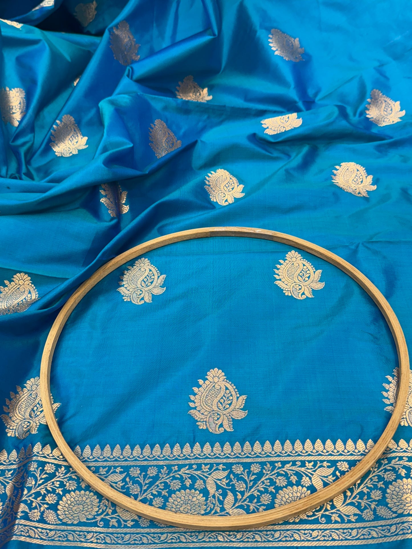 Handwoven Denim Blue Colour Katan Silk Suit Set