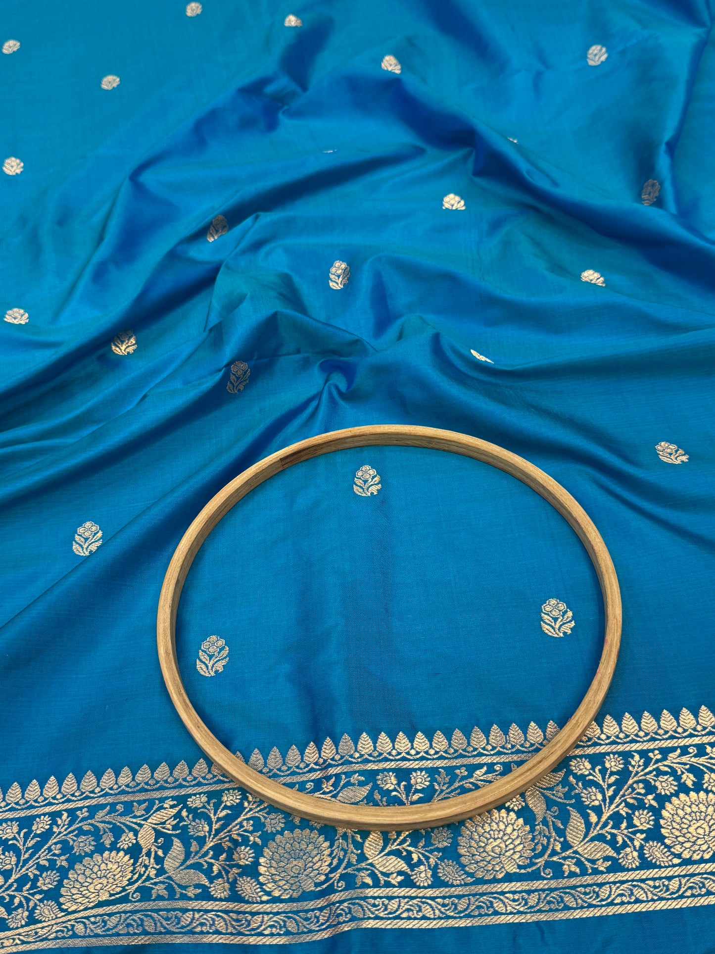 Handwoven Denim Blue Colour Katan Silk Suit Set