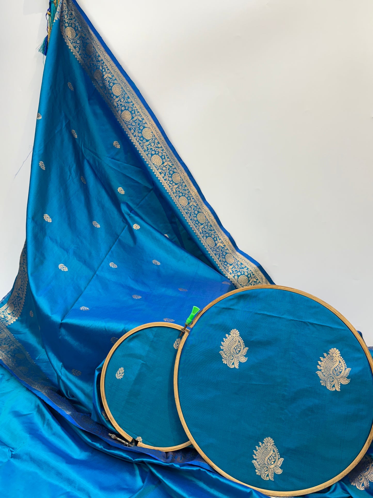 Handwoven Denim Blue Colour Katan Silk Suit Set