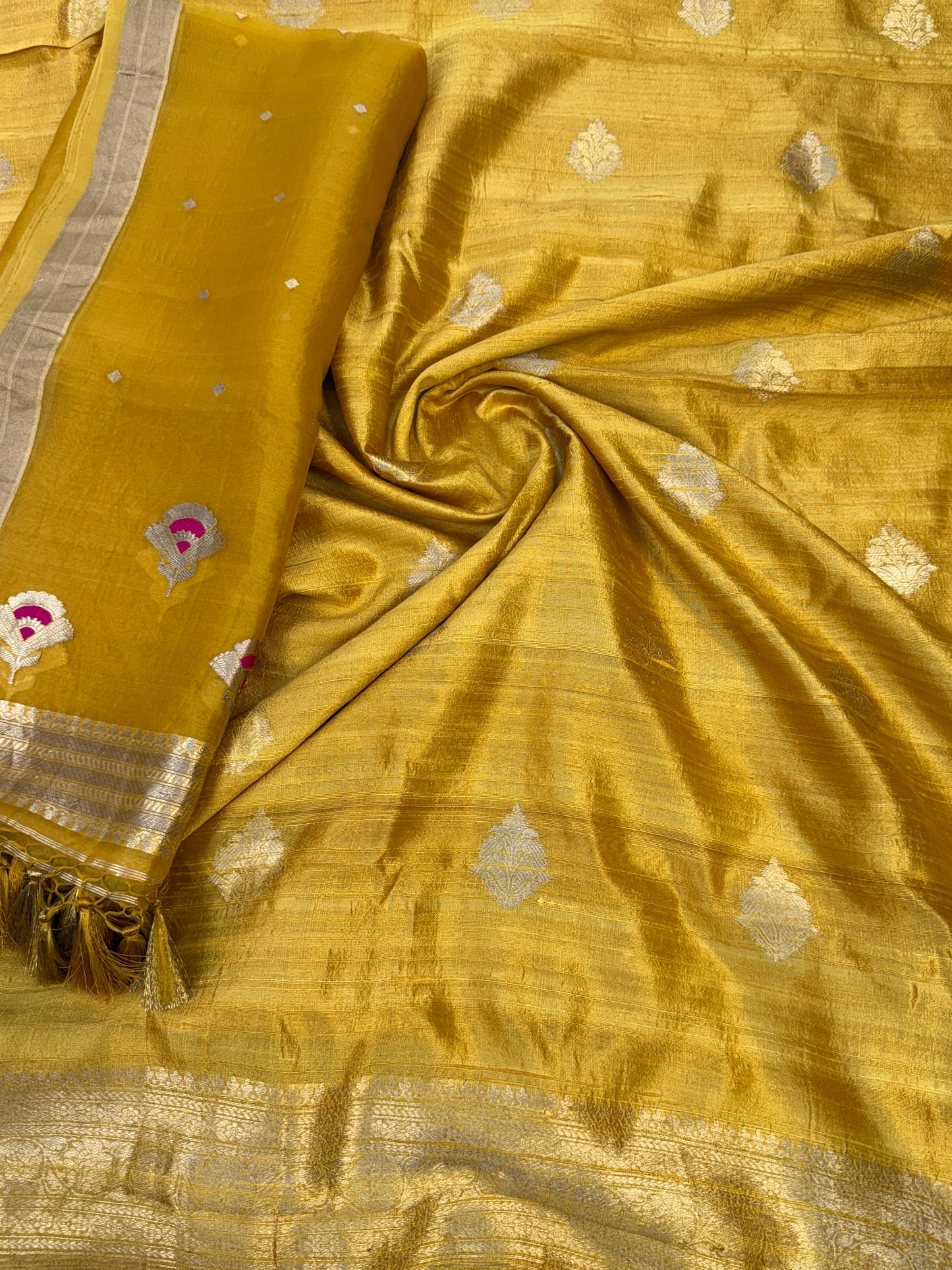 Handwoven Yellow Colour Raw Silk Suit Set