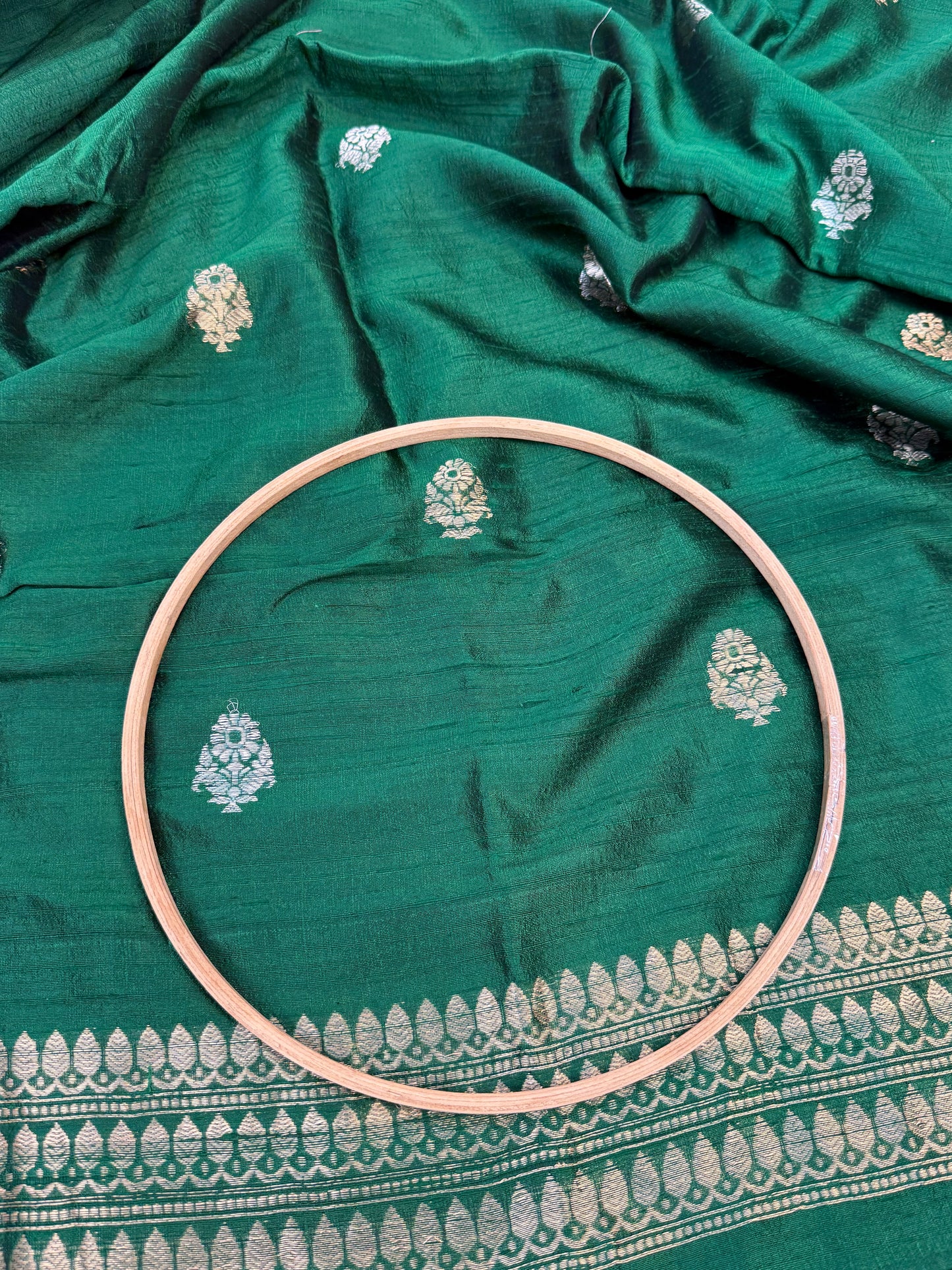 Handwoven Bottle Green Colour Raw Silk Suit Set