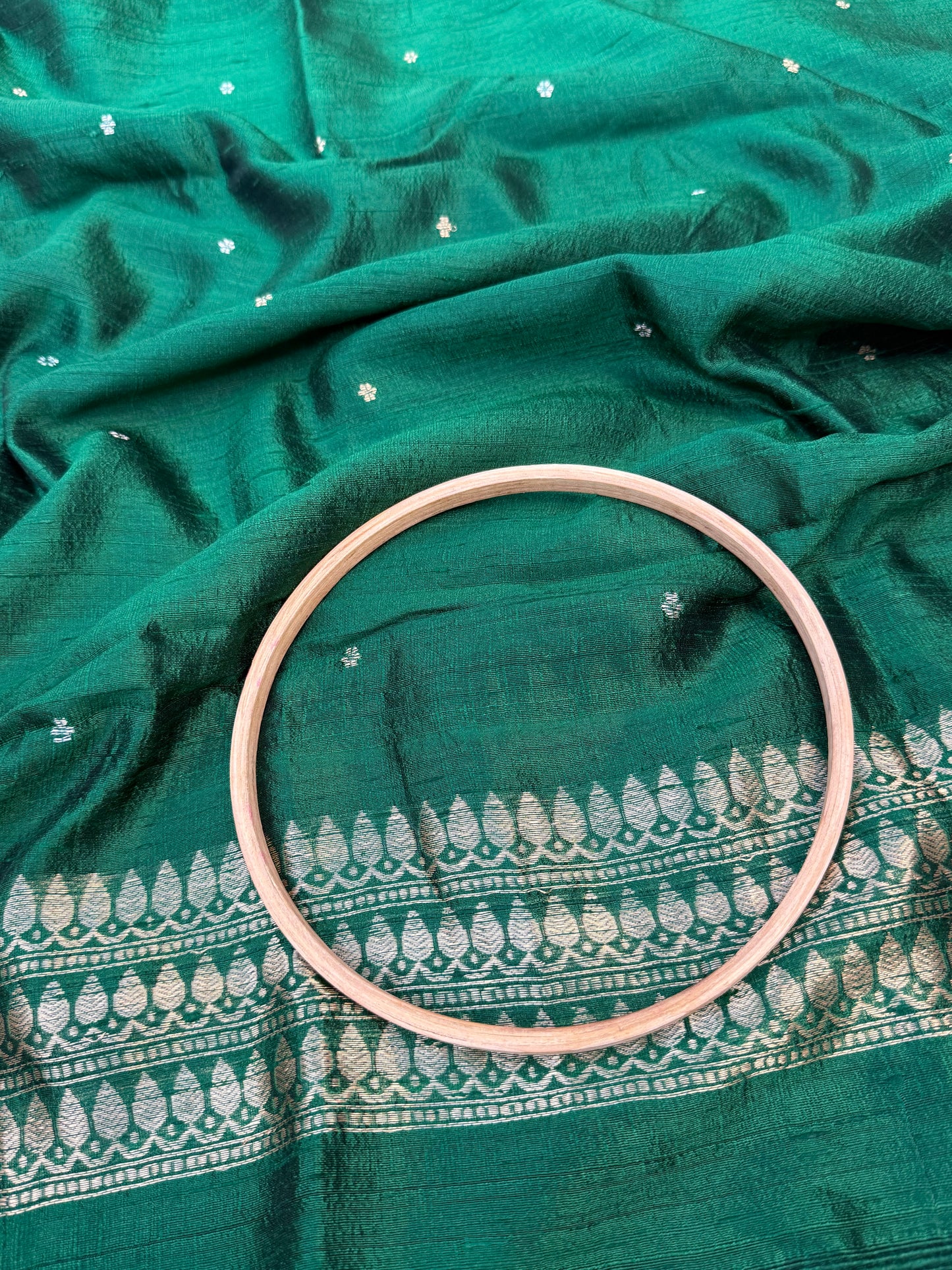 Handwoven Bottle Green Colour Raw Silk Suit Set