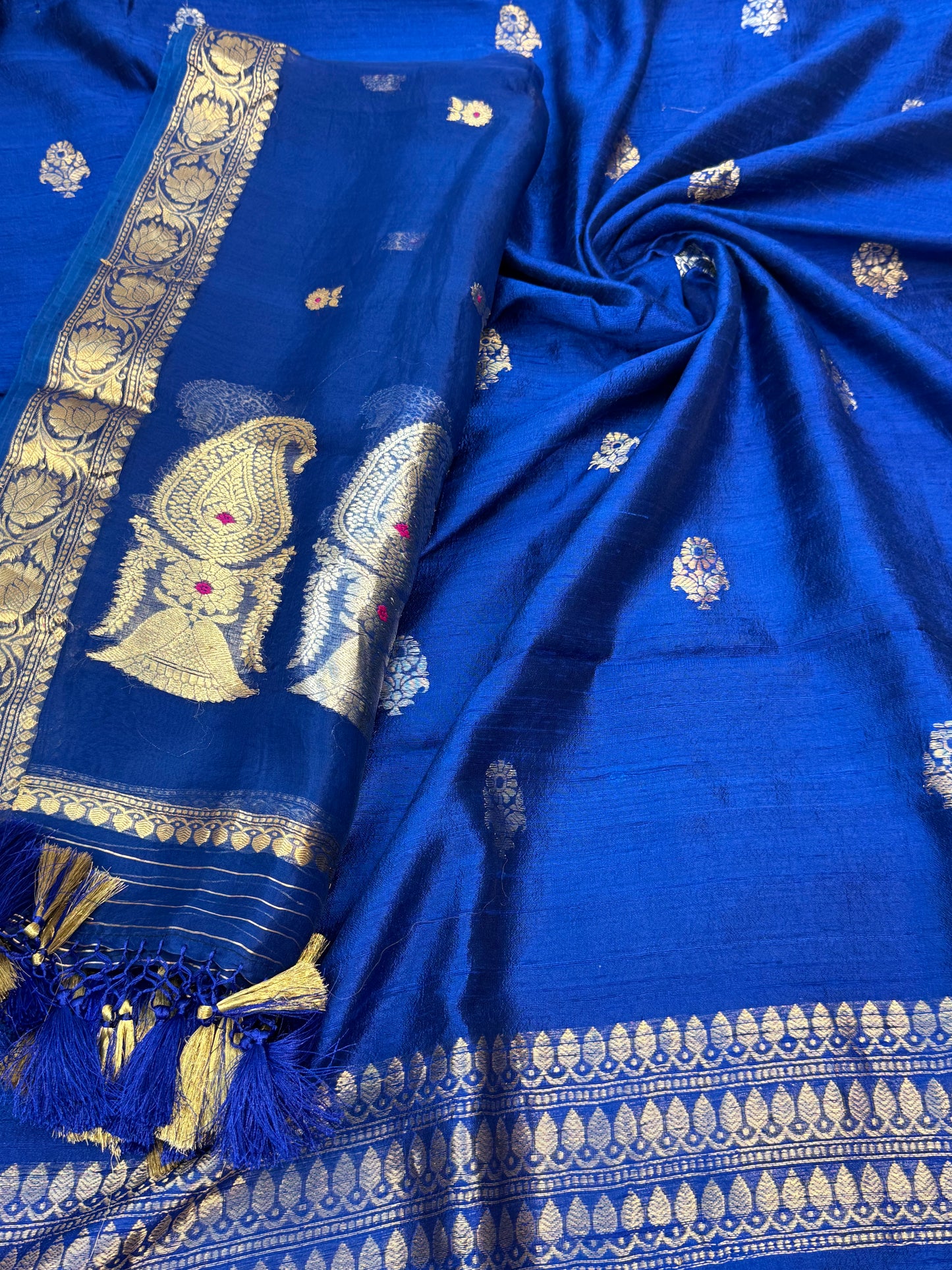 Handwoven Royal Blue Color Raw Silk Suit