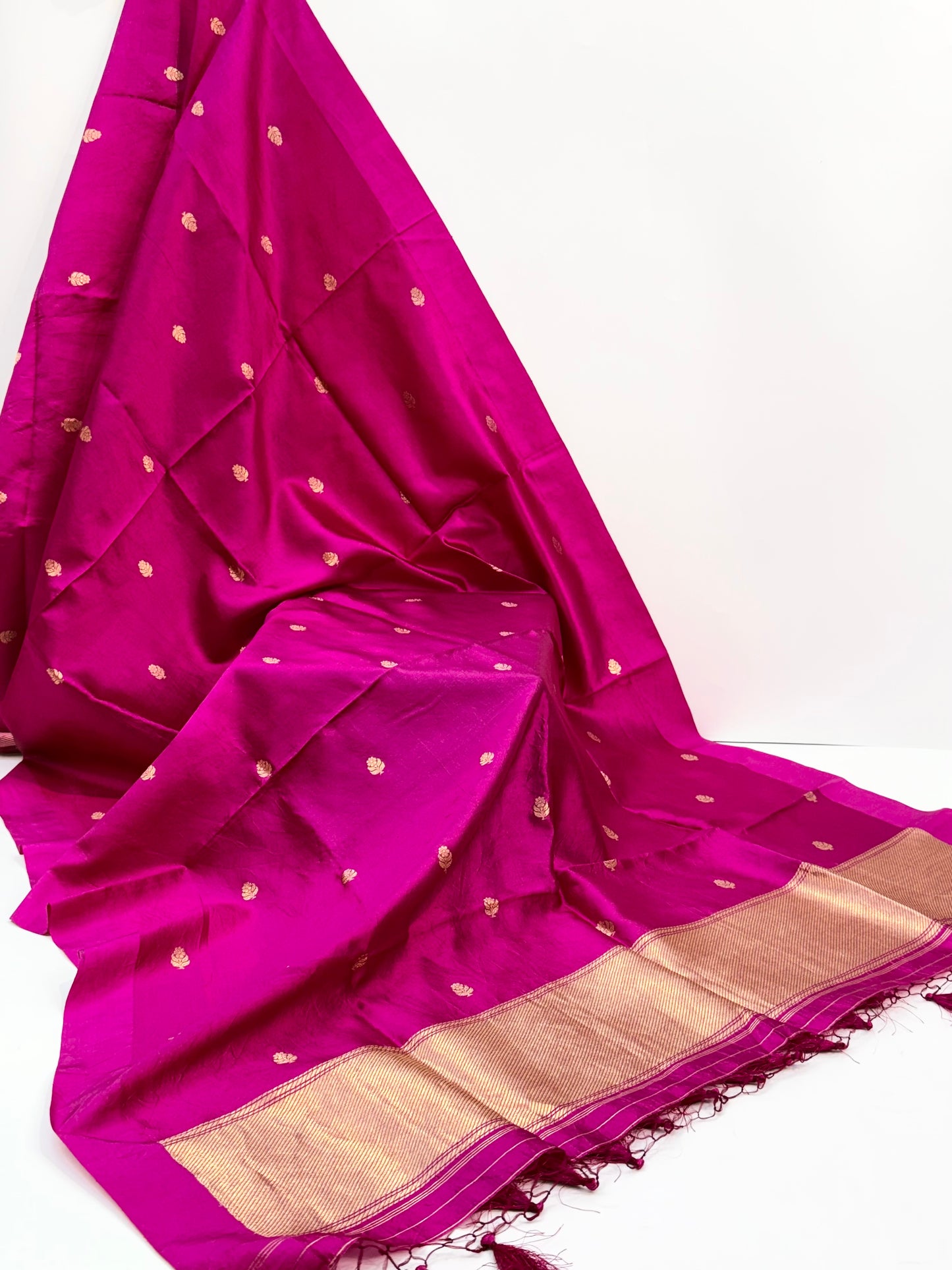 Handwoven Rani Pink Colour Katan Suit Set