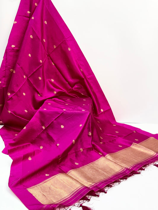 Handwoven Rani Pink Colour Katan Suit Set