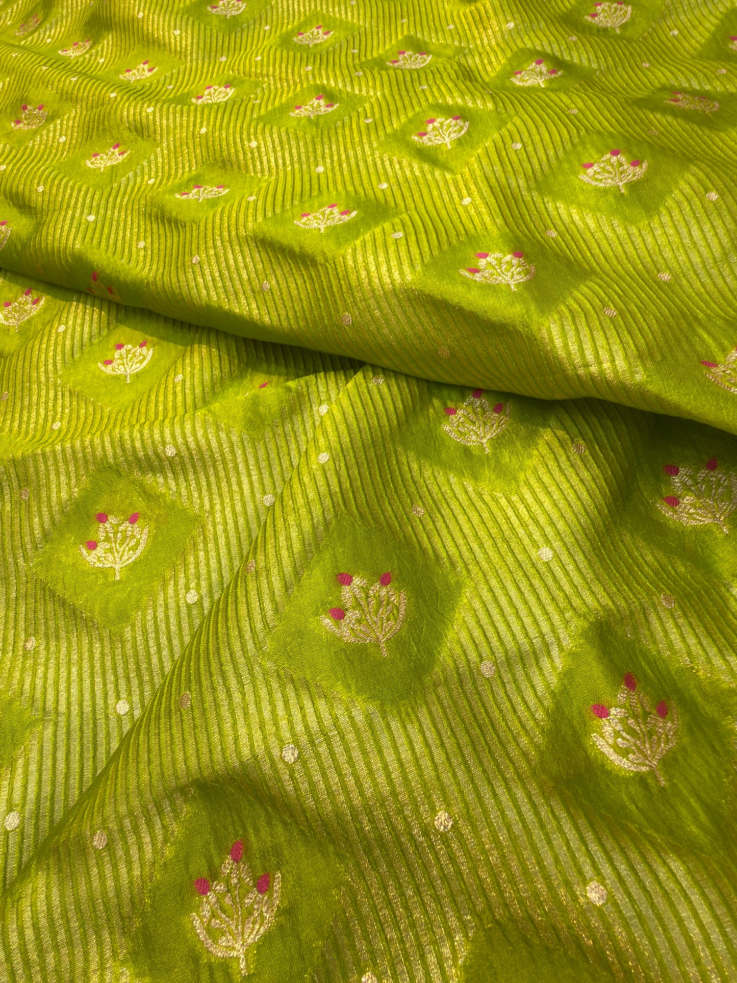 Pure Banarasi Brocade Parrot Green Colour Fabrics