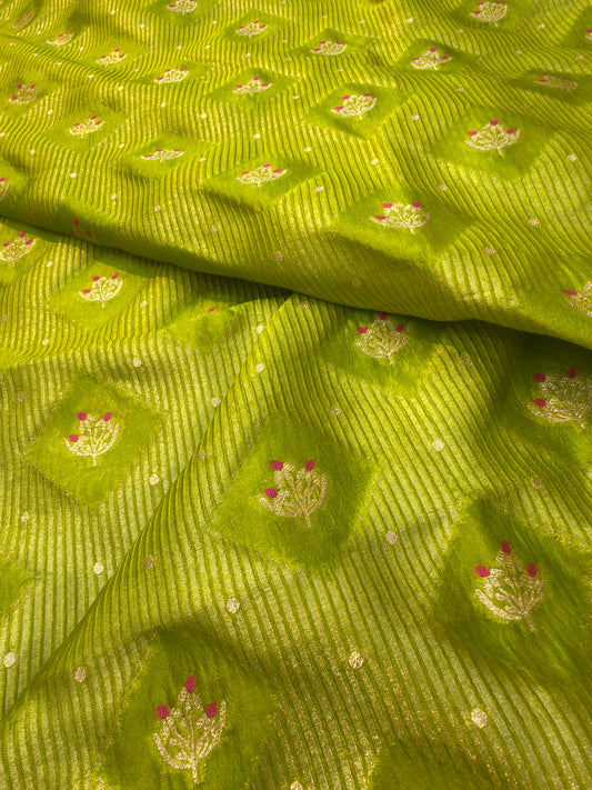 Pure Banarasi Brocade Parrot Green Colour Fabrics
