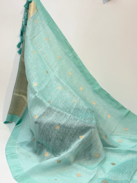 Handwoven Sky Blue Colour Linen Silk Suit Set