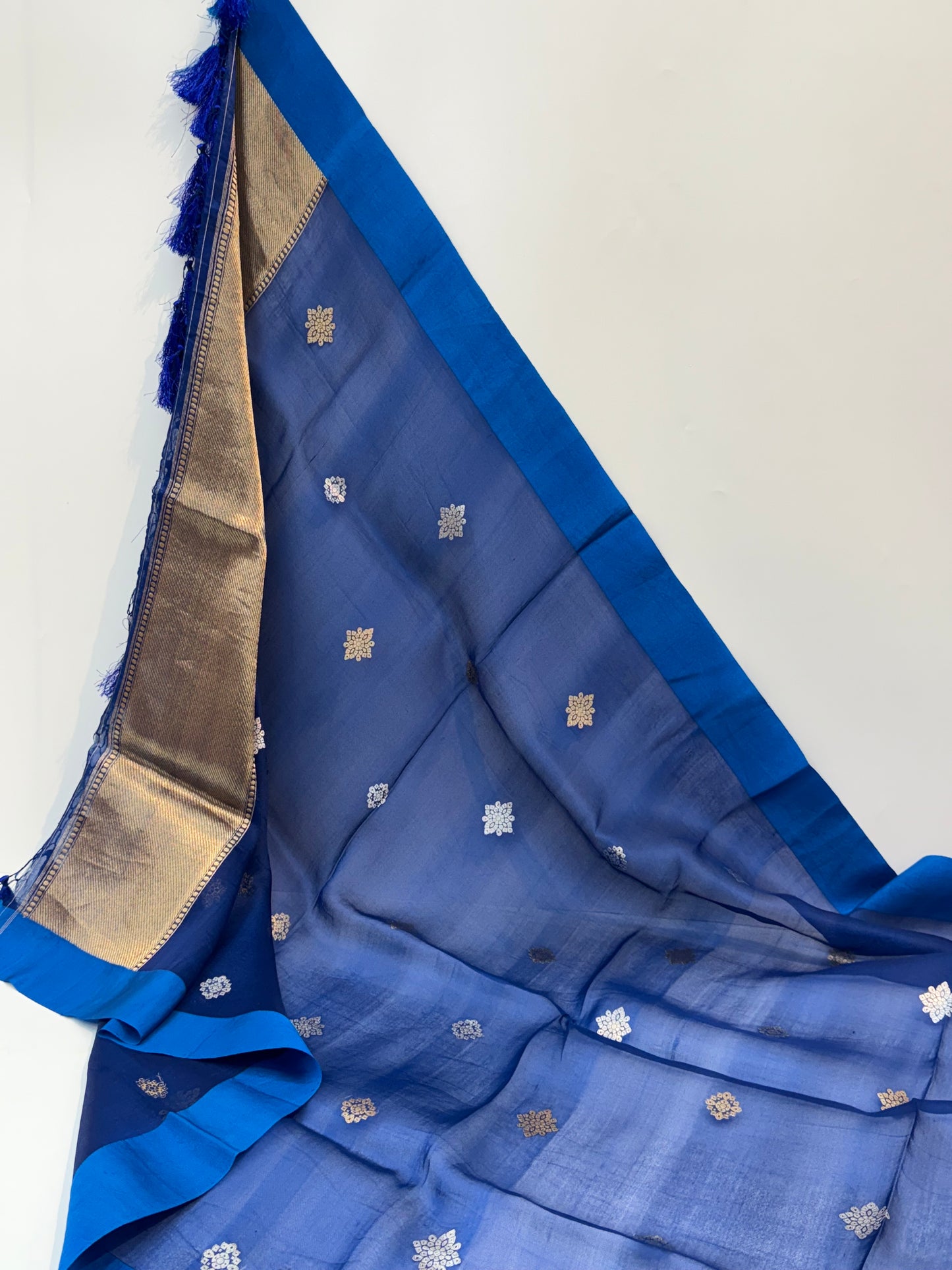 Handwoven German  Blue Colour Organza Silk Suit Set