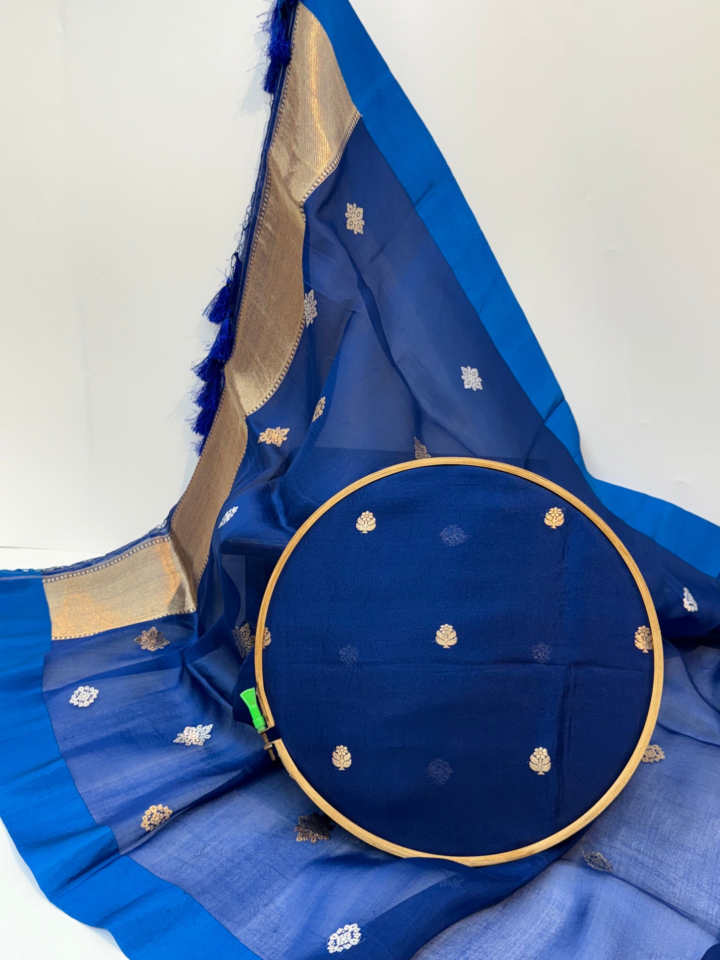 Handwoven German  Blue Colour Organza Silk Suit Set