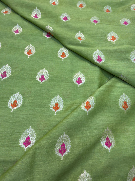 Green Colour Munga Silk Fabrics