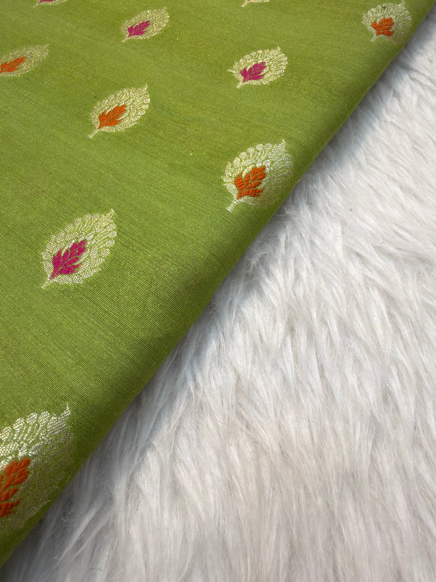 Green Colour Munga Silk Fabrics
