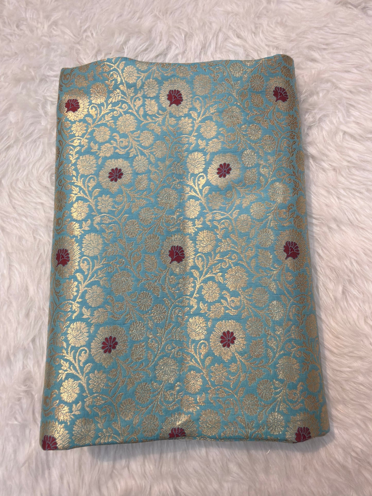 Sky Blue Colour Blended Brocade Fabrics