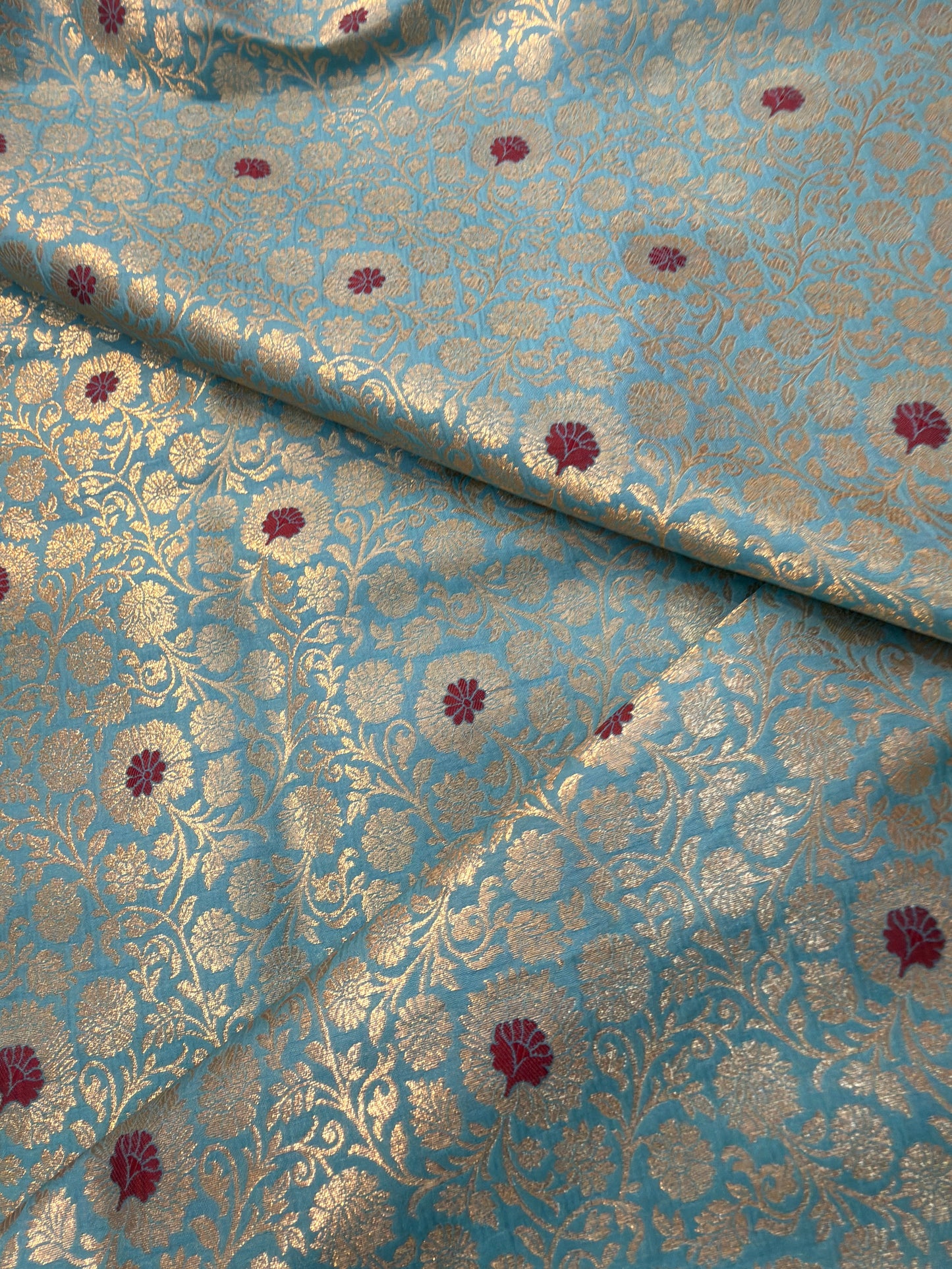 Sky Blue Colour Blended Brocade Fabrics