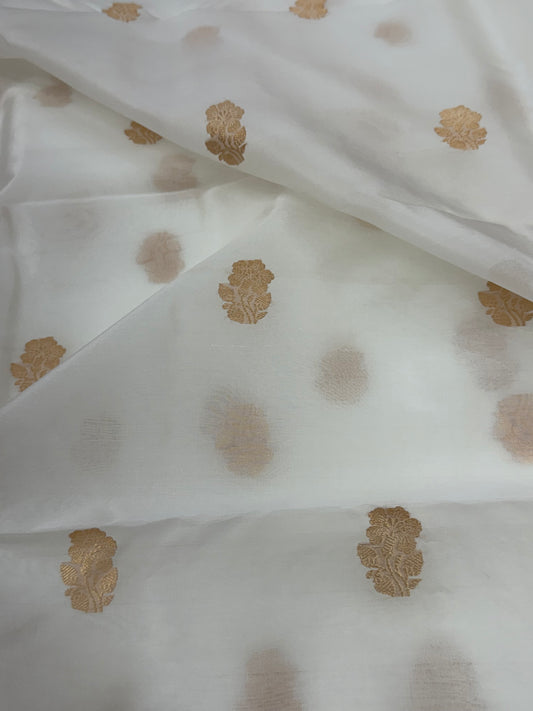 Handwoven White Colour Organza Silk Fabrics