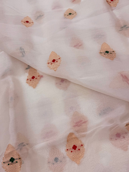 Handwoven  White Colour Organza Silk Fabrics