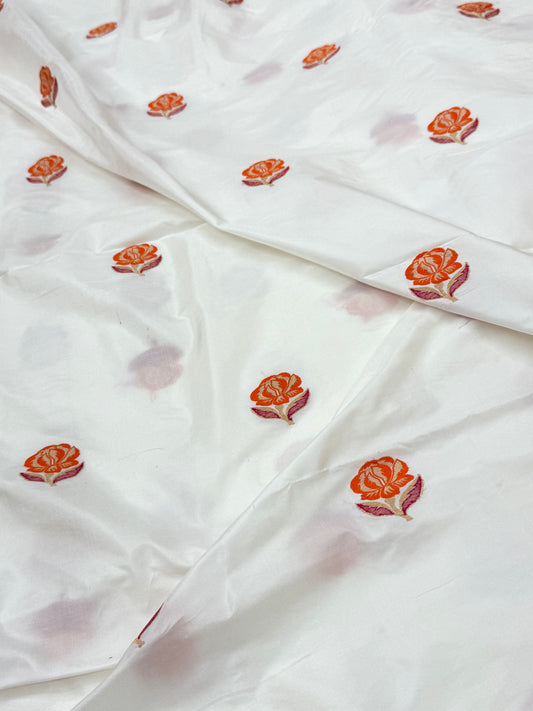 Handwoven White Color Katan silk Fabrics