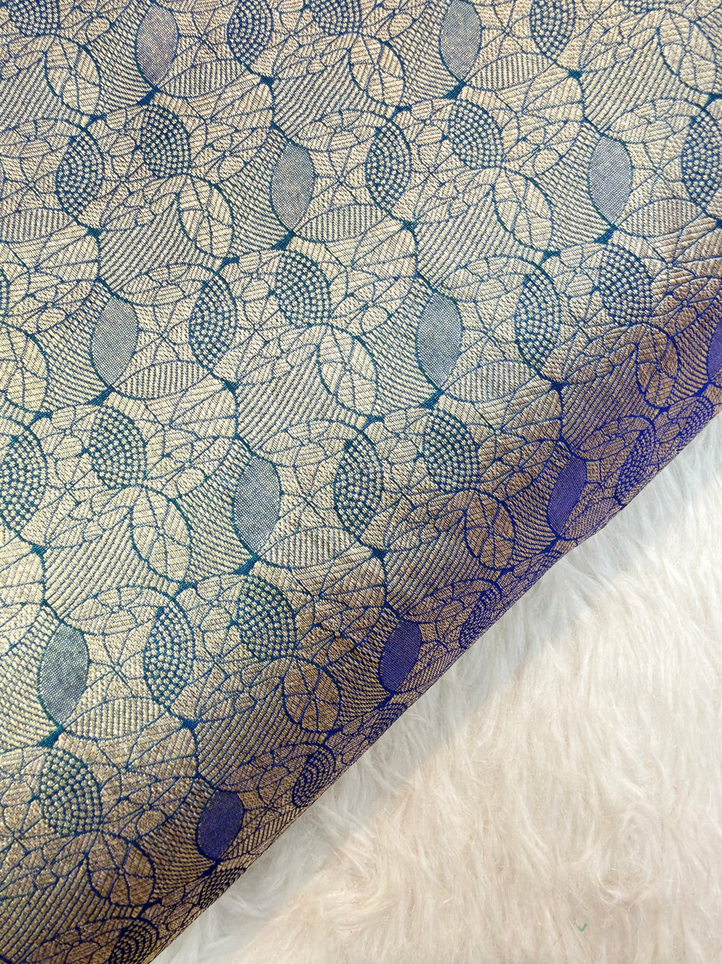 Blue Colour Blended Brocade Fabrics