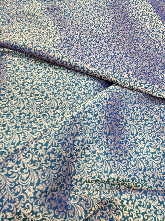 German Blue Colour Blended Brocade Fabrics