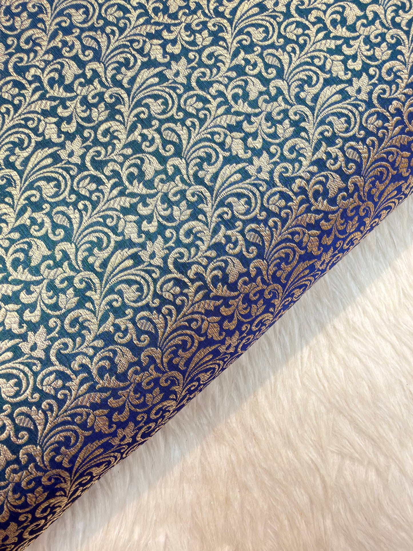 German Blue Colour Blended Brocade Fabrics