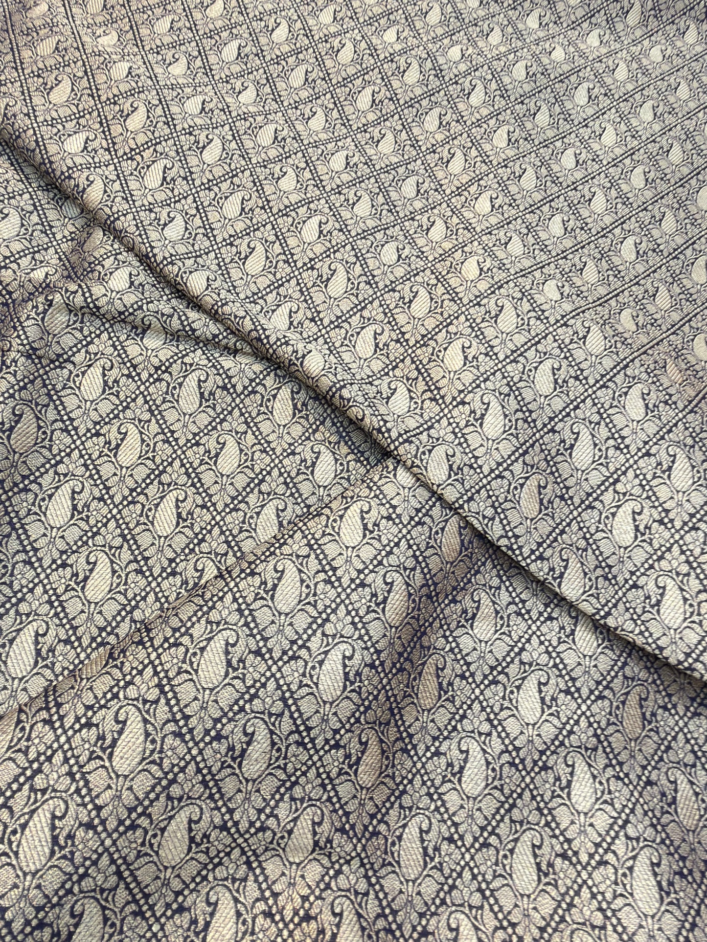 Navy blue Colour Blended Brocade Fabrics