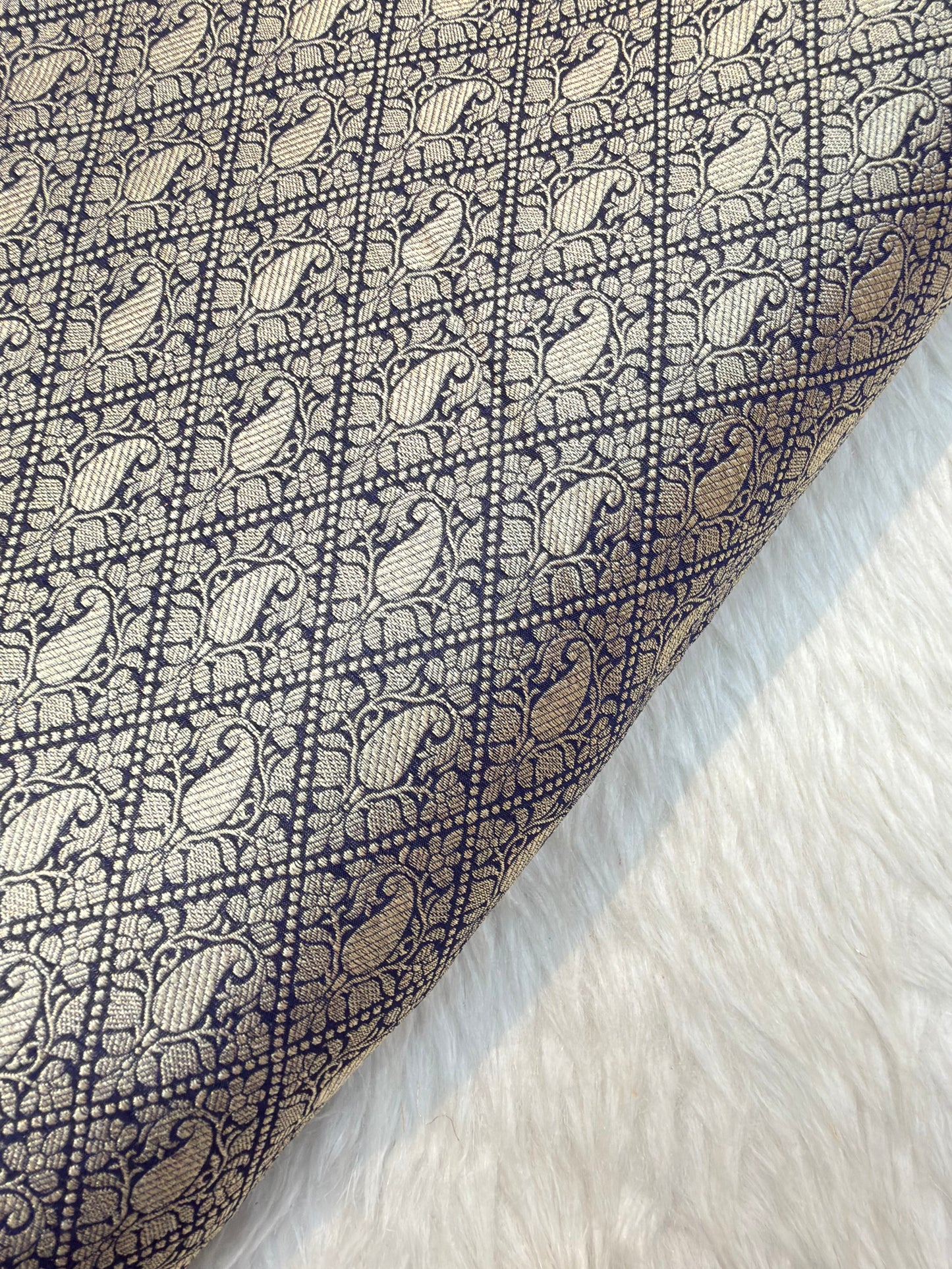 Navy blue Colour Blended Brocade Fabrics