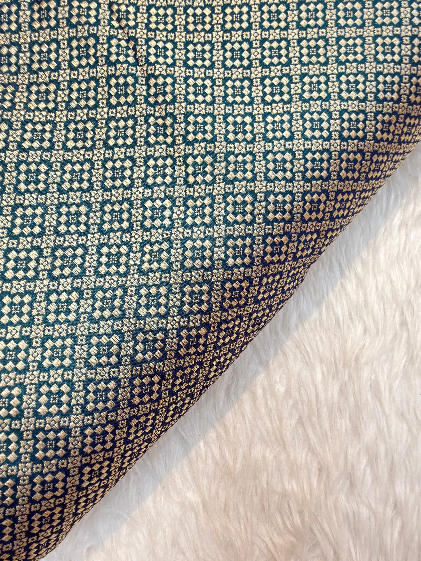 German Blue Colour Blended Brocade Fabrics