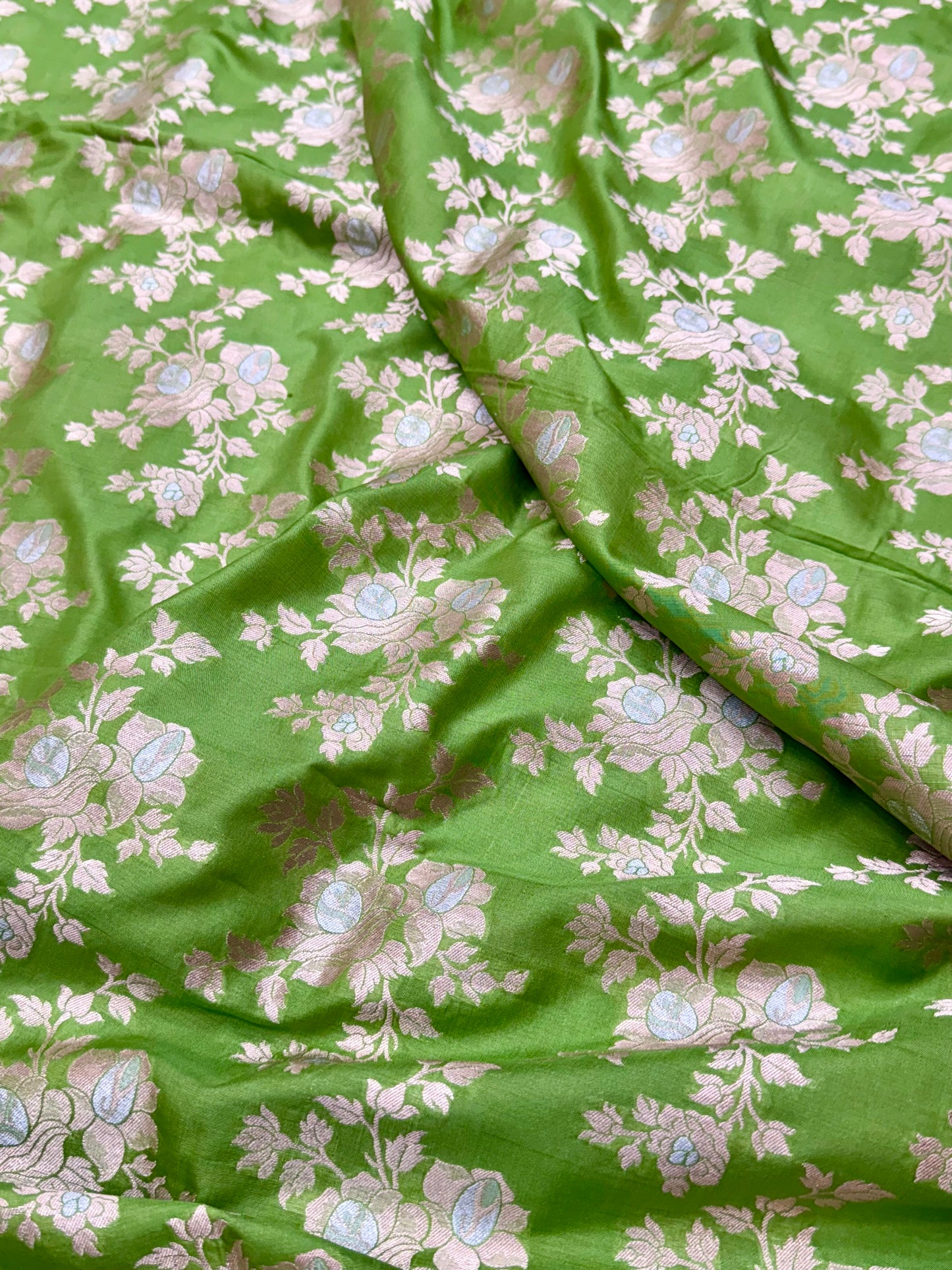 Pure Banarasi Brocade Parrot Green Color Fabrics