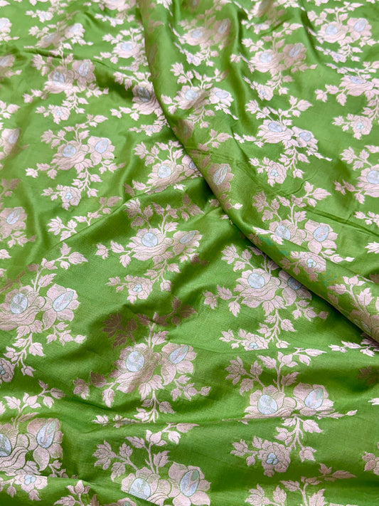 Pure Banarasi Brocade Parrot Green Color Fabrics