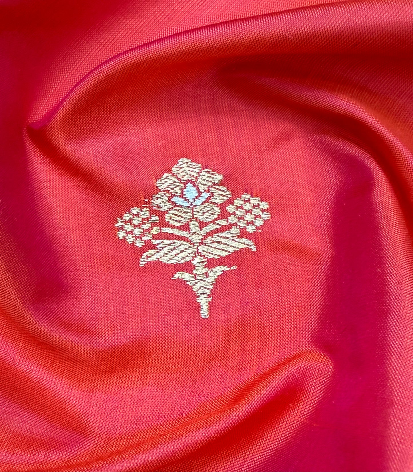 Handwoven Red color Katan Silk Fabrics