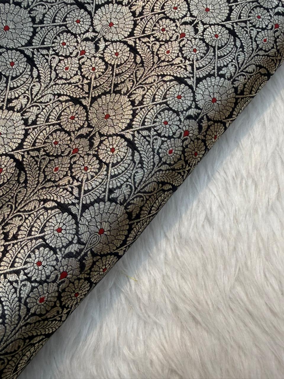 Black colour Blended Brocade Fabrics