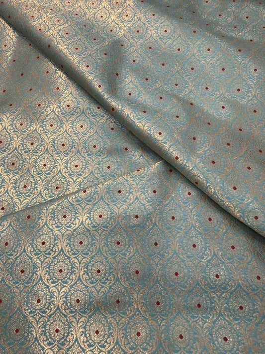 Sky Blue Color Blended Brocade Fabrics