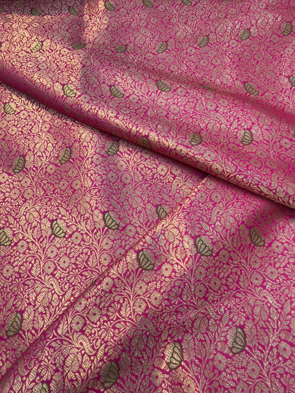 Rani Pink colour Blended Brocade Fabrics
