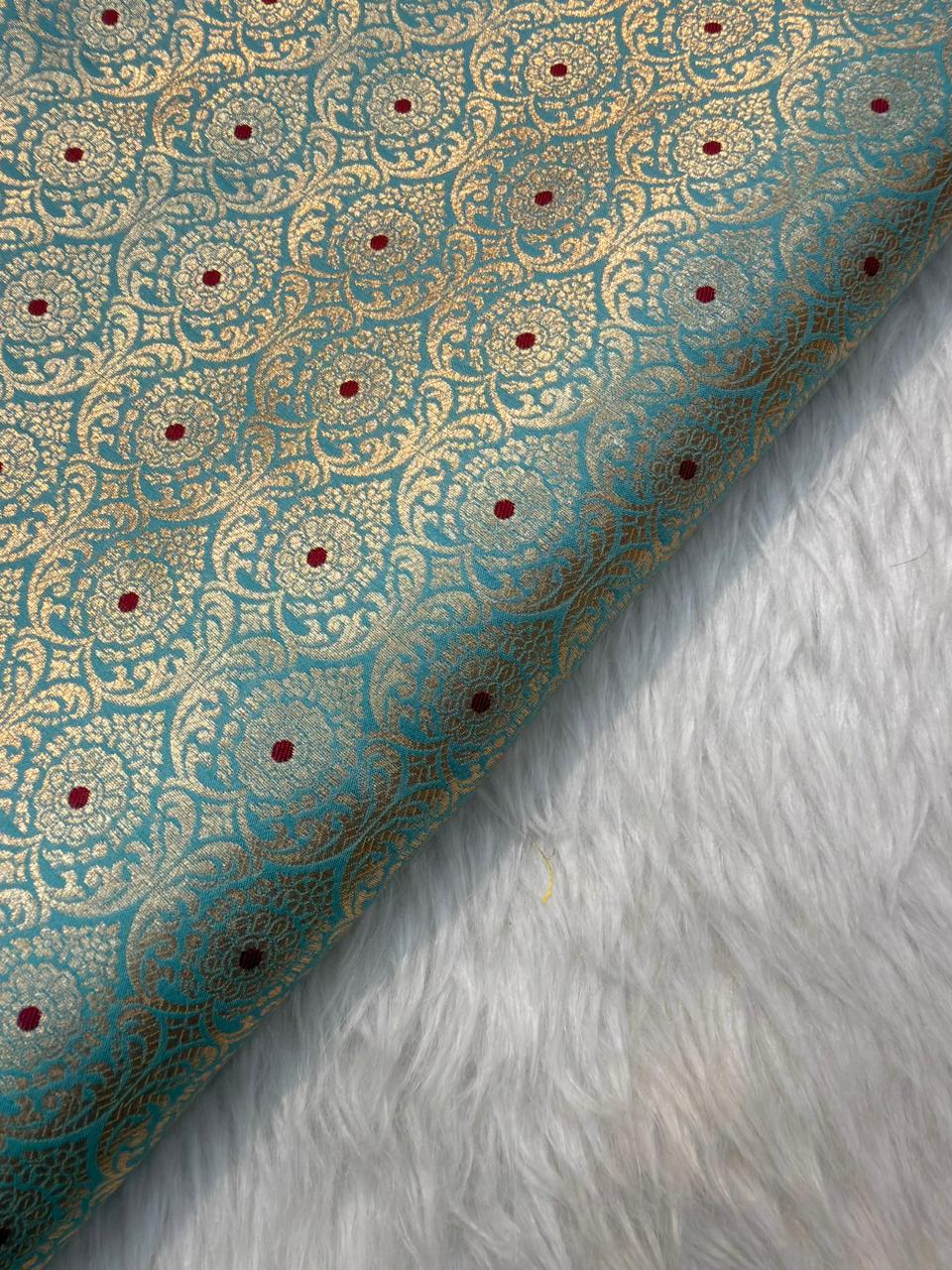 Sky Blue Color Blended Brocade Fabrics