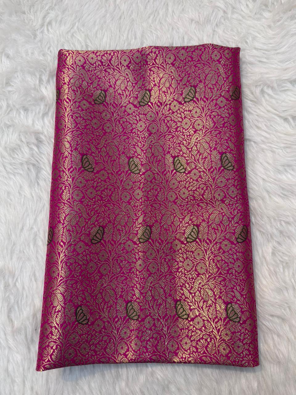 Rani Pink colour Blended Brocade Fabrics