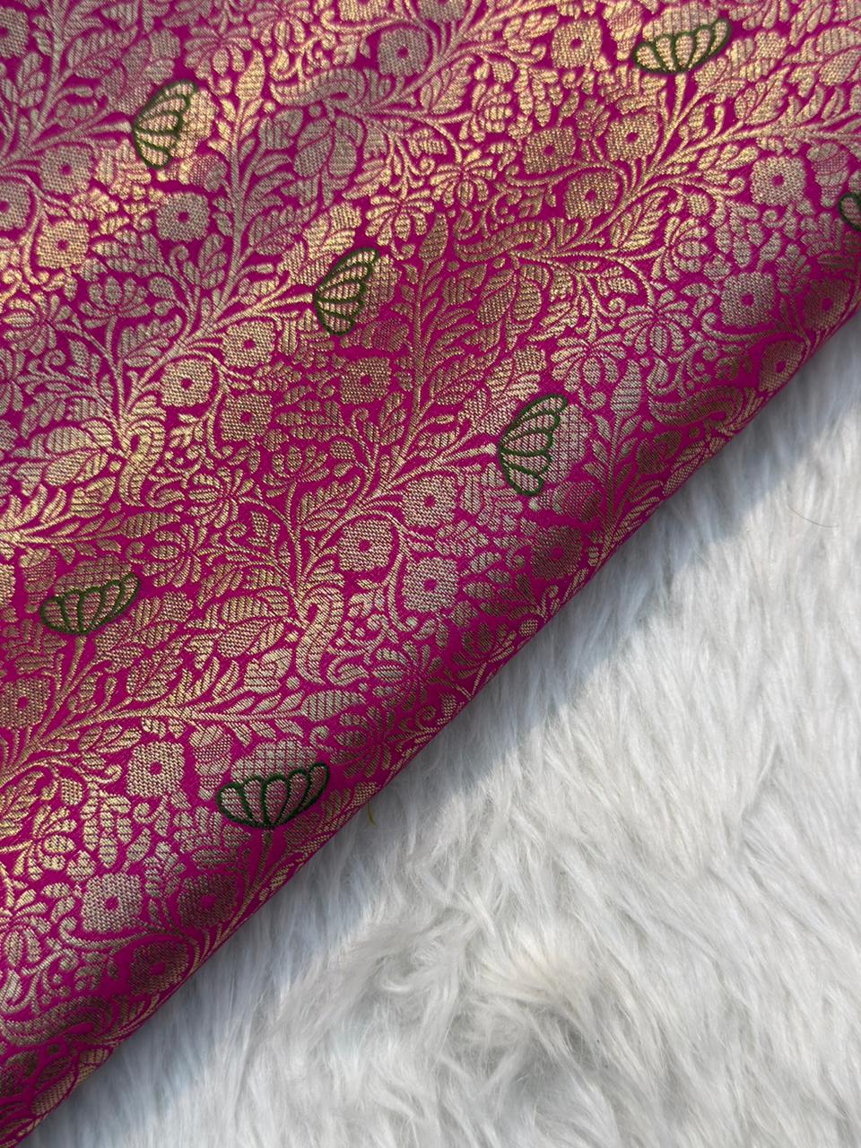 Rani Pink colour Blended Brocade Fabrics
