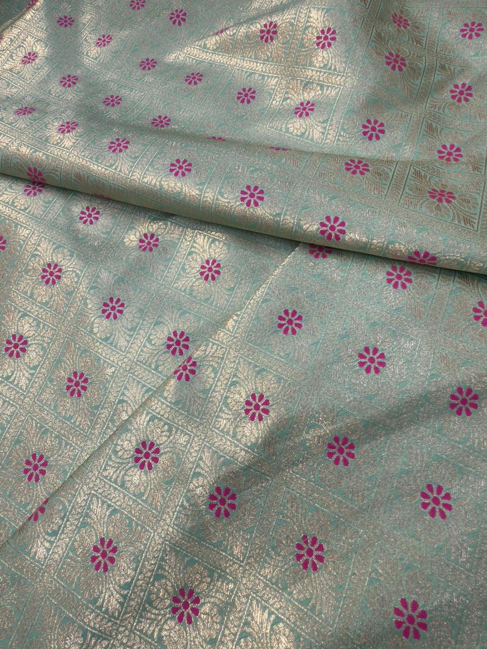 Sea Green Colour Blended Brocade Fabrics