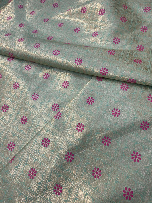 Sea Green Colour Blended Brocade Fabrics