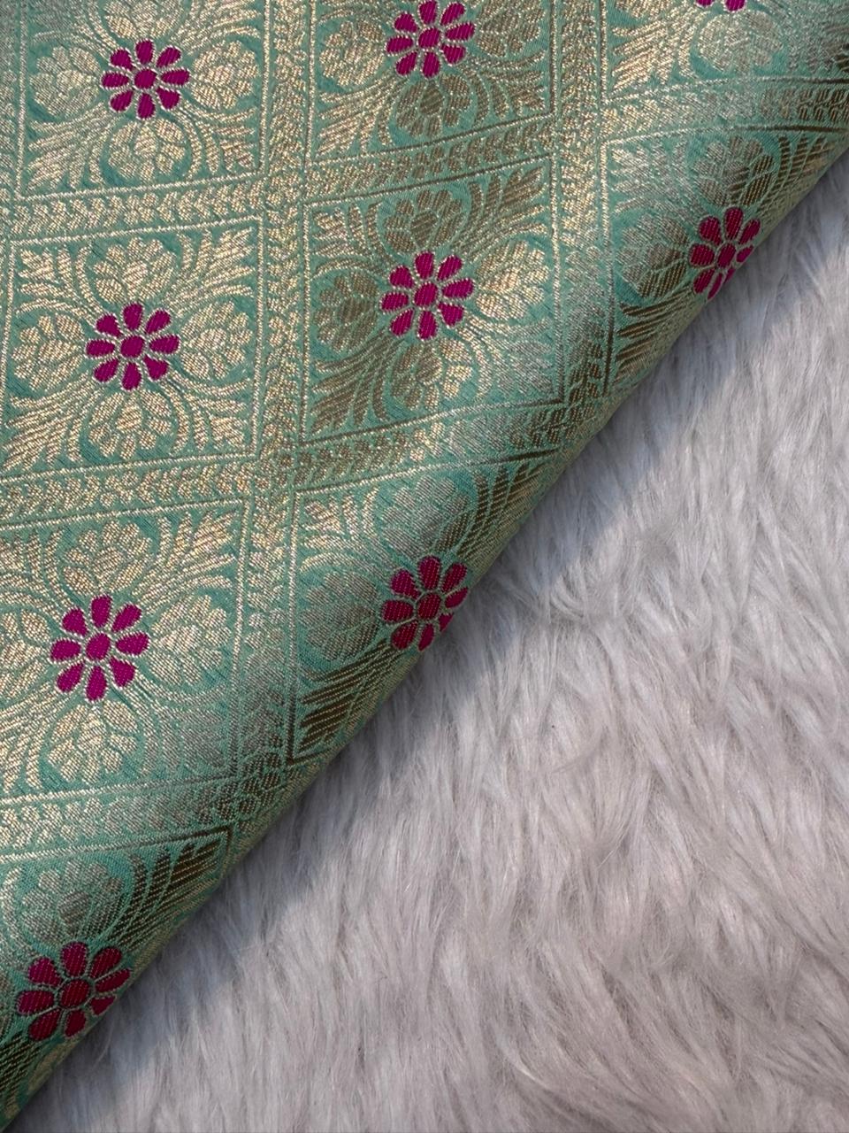 Sea Green Colour Blended Brocade Fabrics
