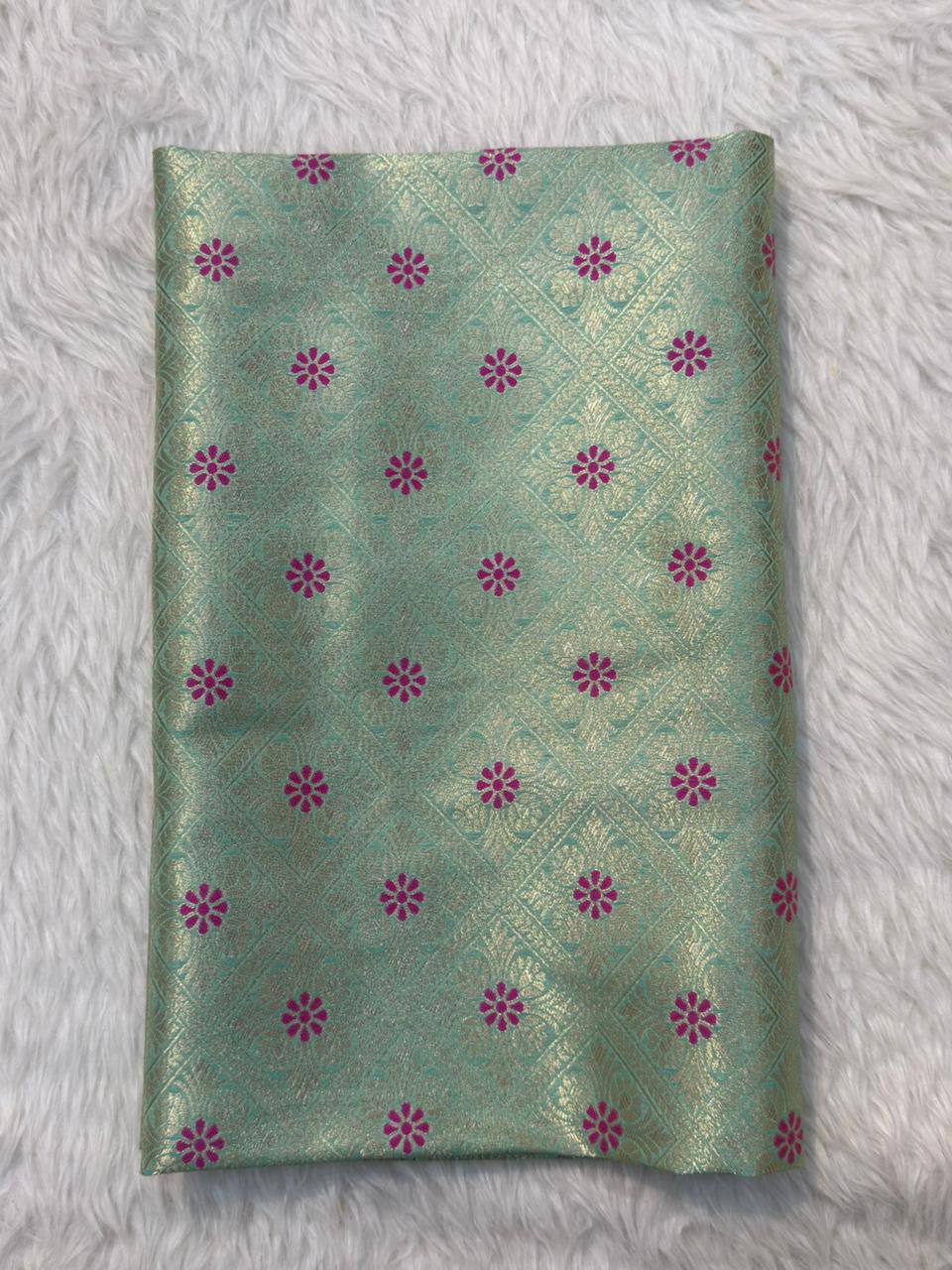 Sea Green Colour Blended Brocade Fabrics