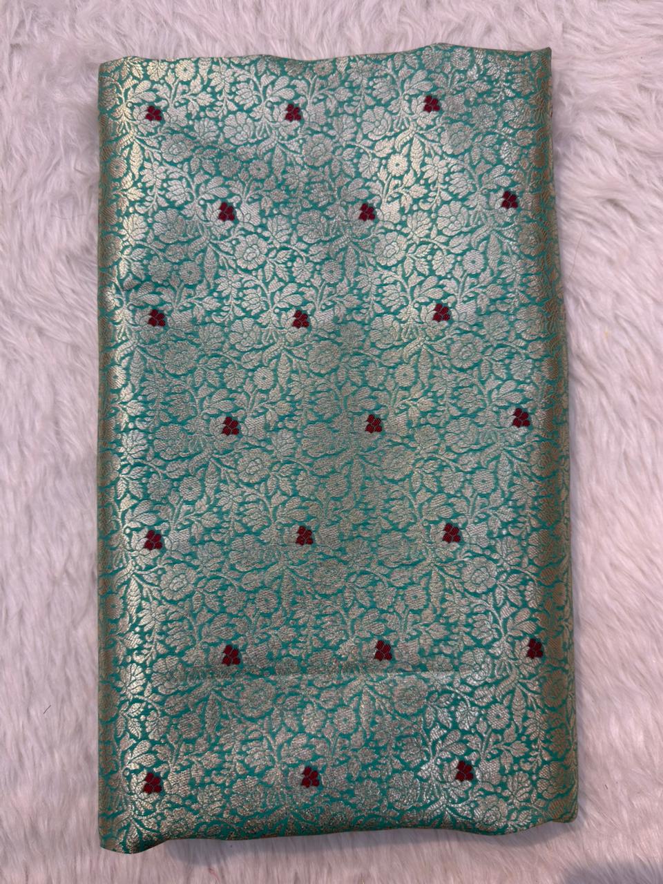 Sea Green Colour Blended Brocade Fabrics