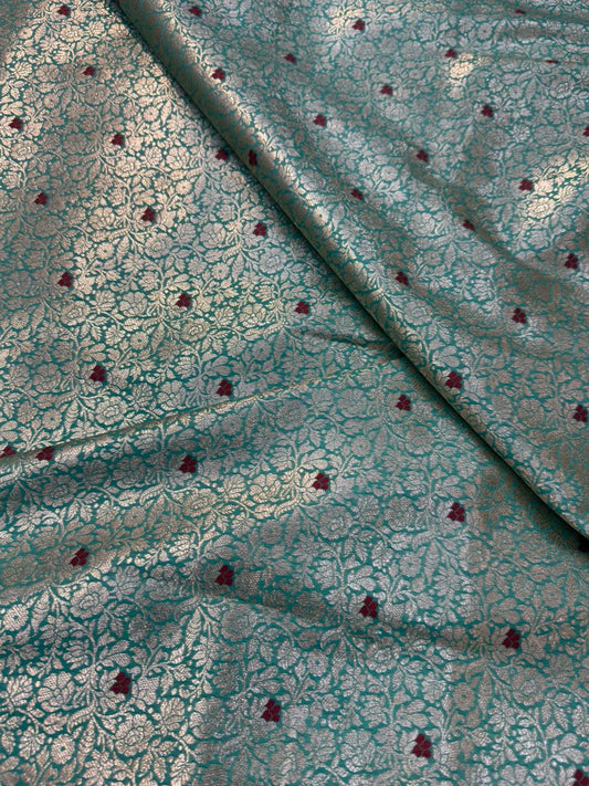 Sea Green Colour Blended Brocade Fabrics