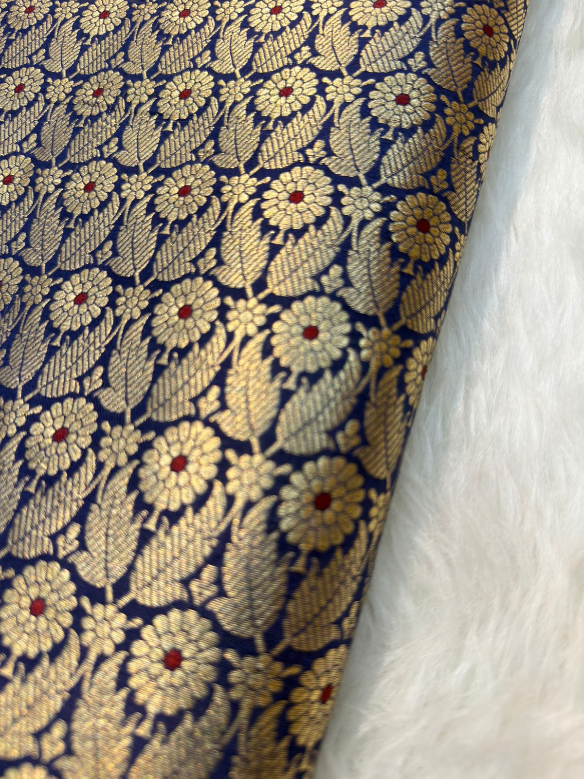 Pure Banarasi Brocade Navy Blue Colour Fabrics