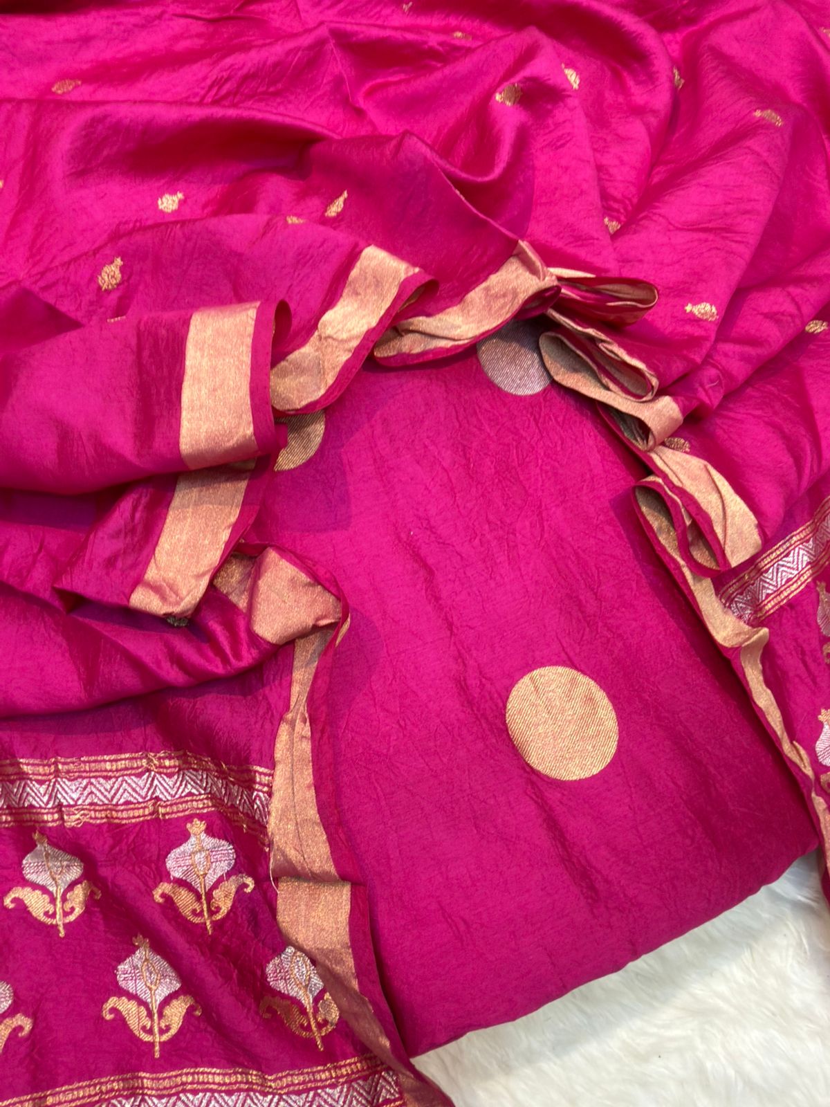 Pure Chinya Silk Rani Pink Colour suit set