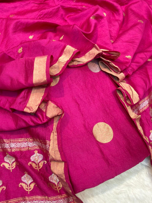 Pure Chinya Silk Rani Pink Colour suit set