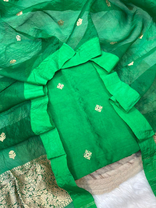 Pure Chinya Silk Green Colour Suit Set