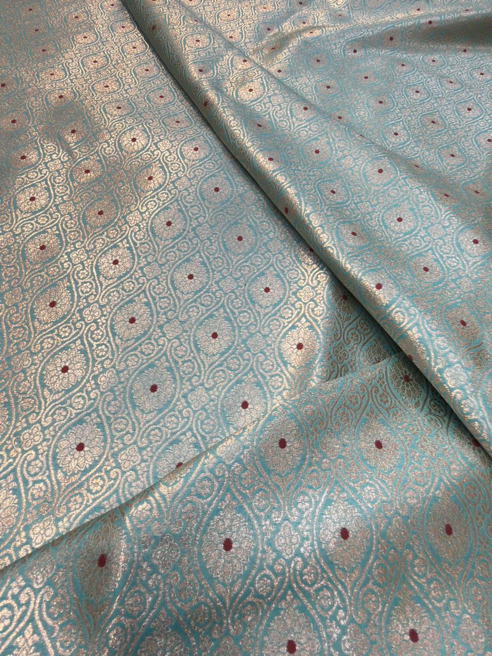 Sky Blue Colour Blended Brocade Fabrics