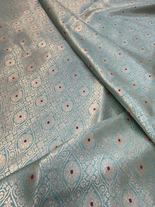 Sky Blue Colour Blended Brocade Fabrics