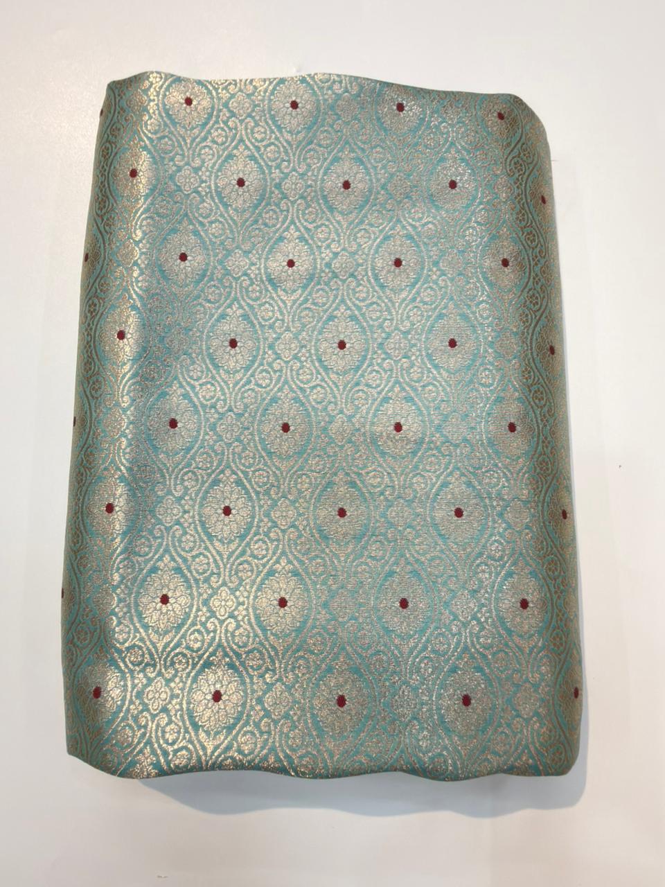 Sky Blue Colour Blended Brocade Fabrics