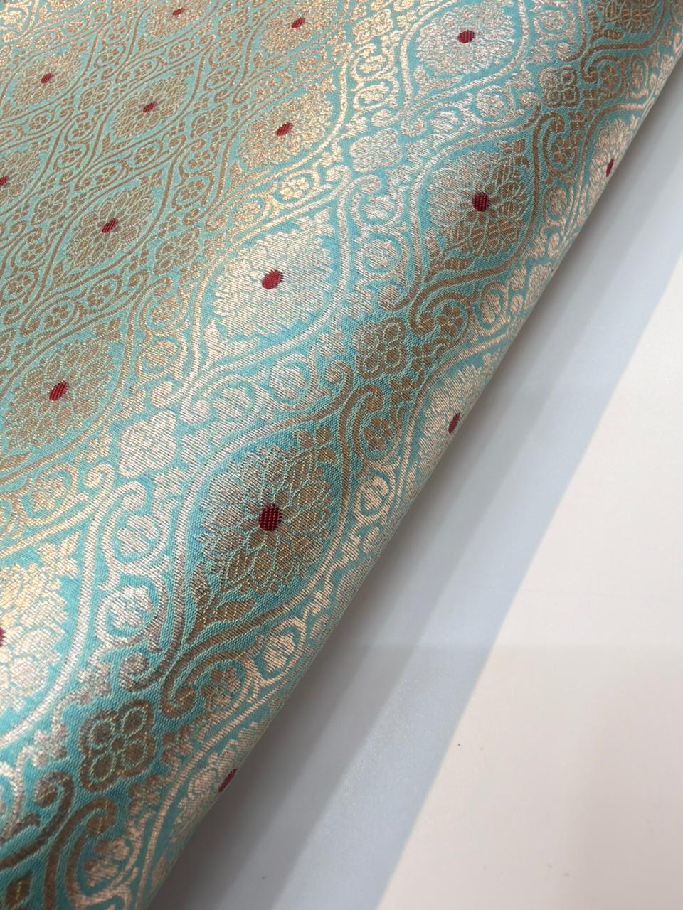 Sky Blue Colour Blended Brocade Fabrics